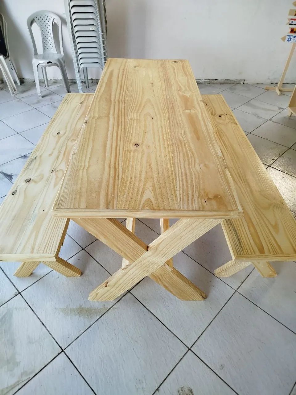 Mesa pernas em x com 2 bancos. Para área externa, deck .. - Foto 3