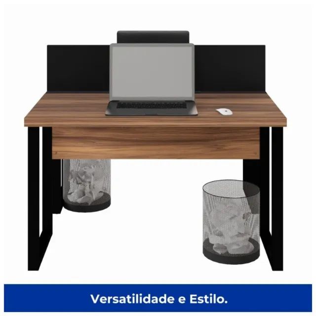 Estação de Trabalho Dupla 1,20×1,35m 2 Lugares c/ Tomada Pé Quadro Nogal Sevilha 63096 - Foto 3
