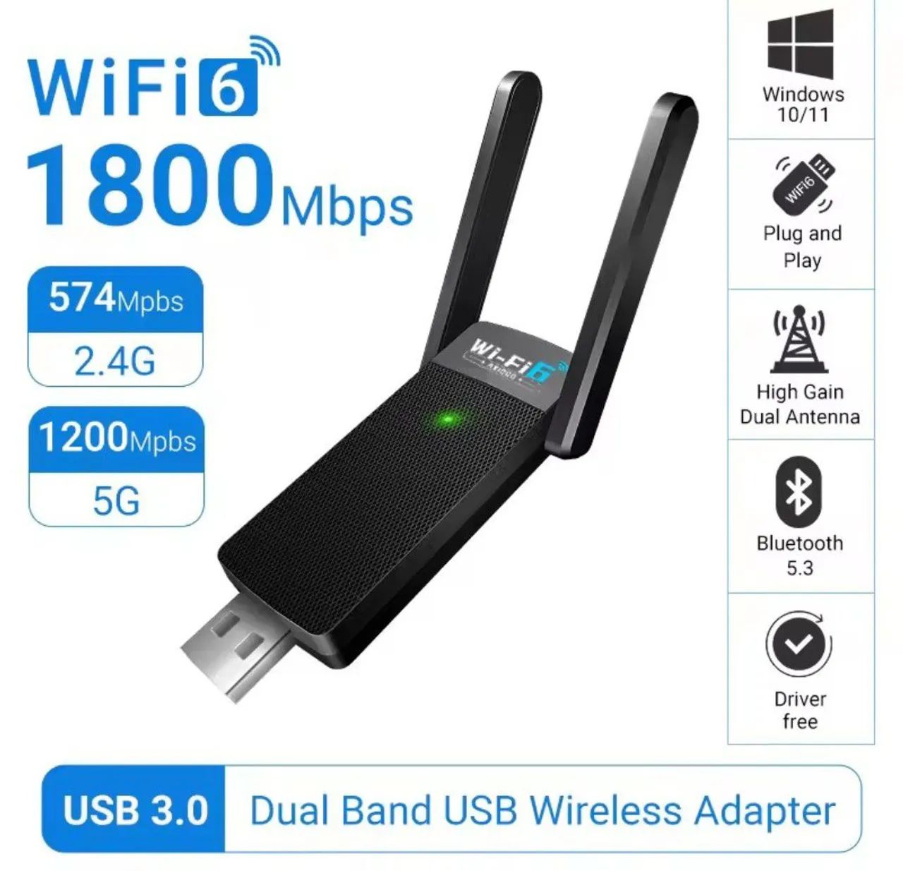Adaptador USB Wi-Fi 6 1800mbps 5G bluetooth 5.3 USB 3.0 - Foto 3