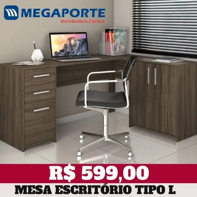 Mesa de Escritório em L Office 2 Portas 3 Gavetas (NOVO) Entrega Grátis!