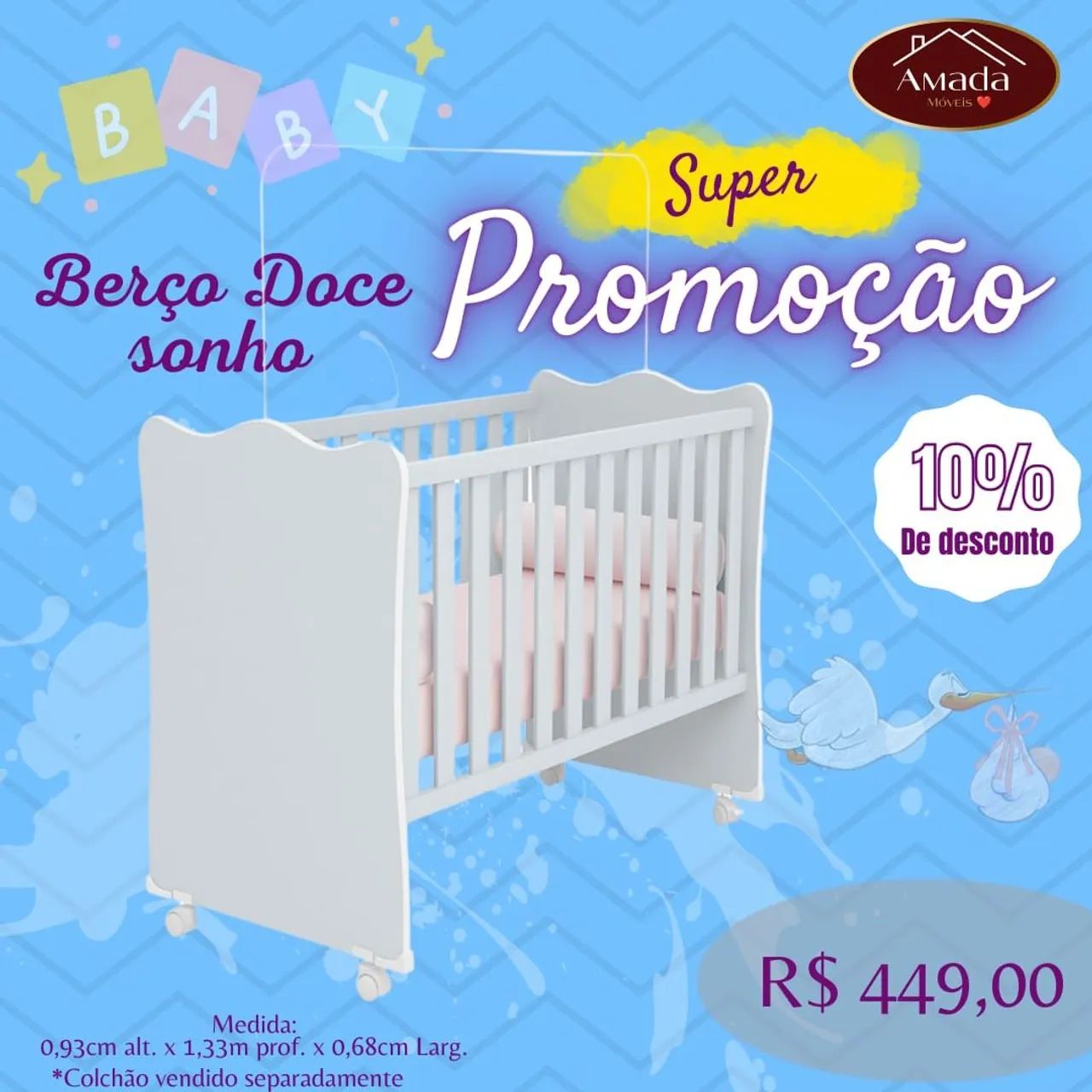 Berço Doce Sonho - Entrega em 3 dias 