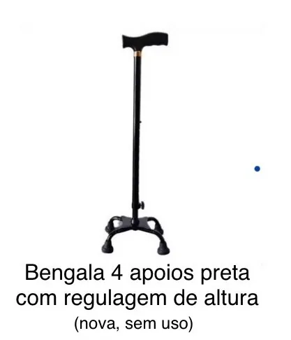 Bengala 4 apoios preta com regulagem de altura