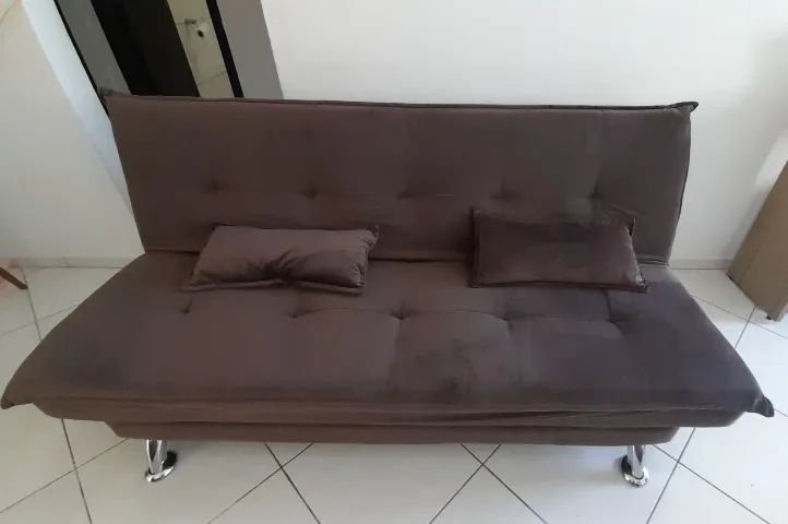 Sofá cama 1,92m encosto fixo e reclinável marrom - Foto 3