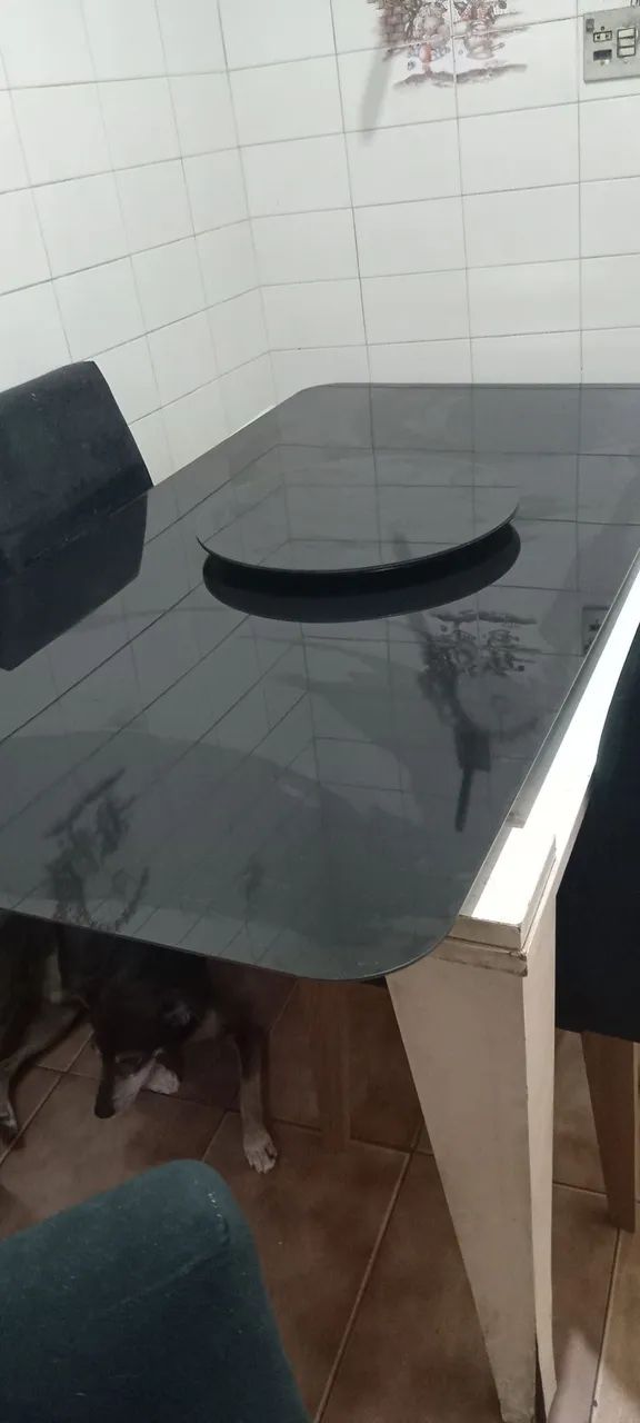 Tampo de vidro preto  retangular com prato giratório  - Foto 3