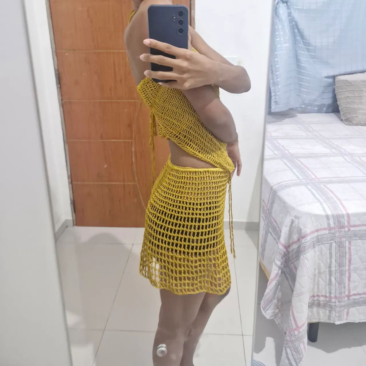 Conjunto crochê dourado. - Foto 3