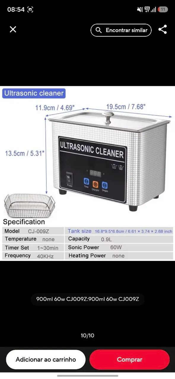 Cuba ultrassônica inox 60w