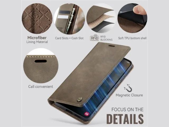 Capa Carteira CASEME Alto Padrão Em Couro Com RFID Para Samsung S26 - Foto 4