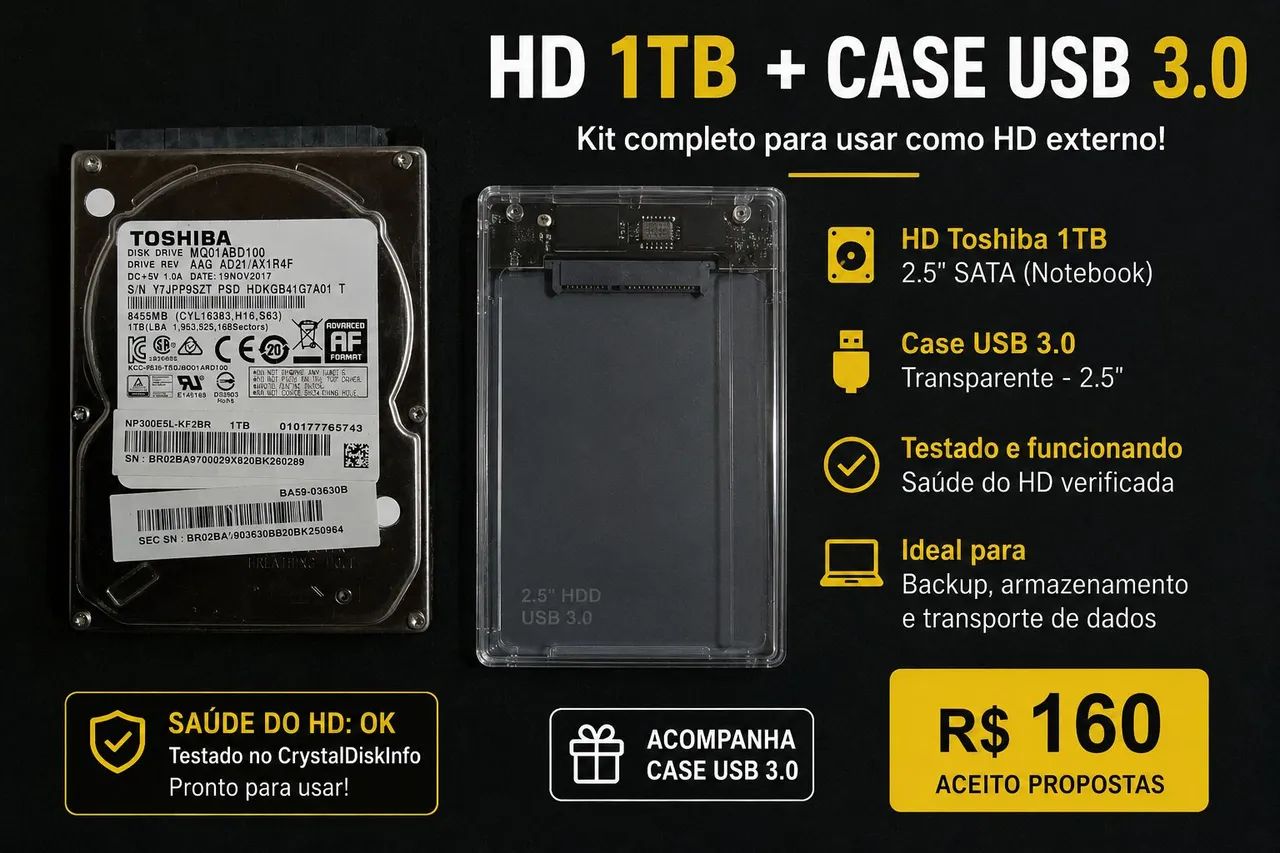 Hd interno de notebook + case para uso externo  - Foto 4