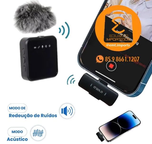 Microfone Lapela 2 Para 1 Sem Fio Tipo C A'gold MCF-19 - Foto 3