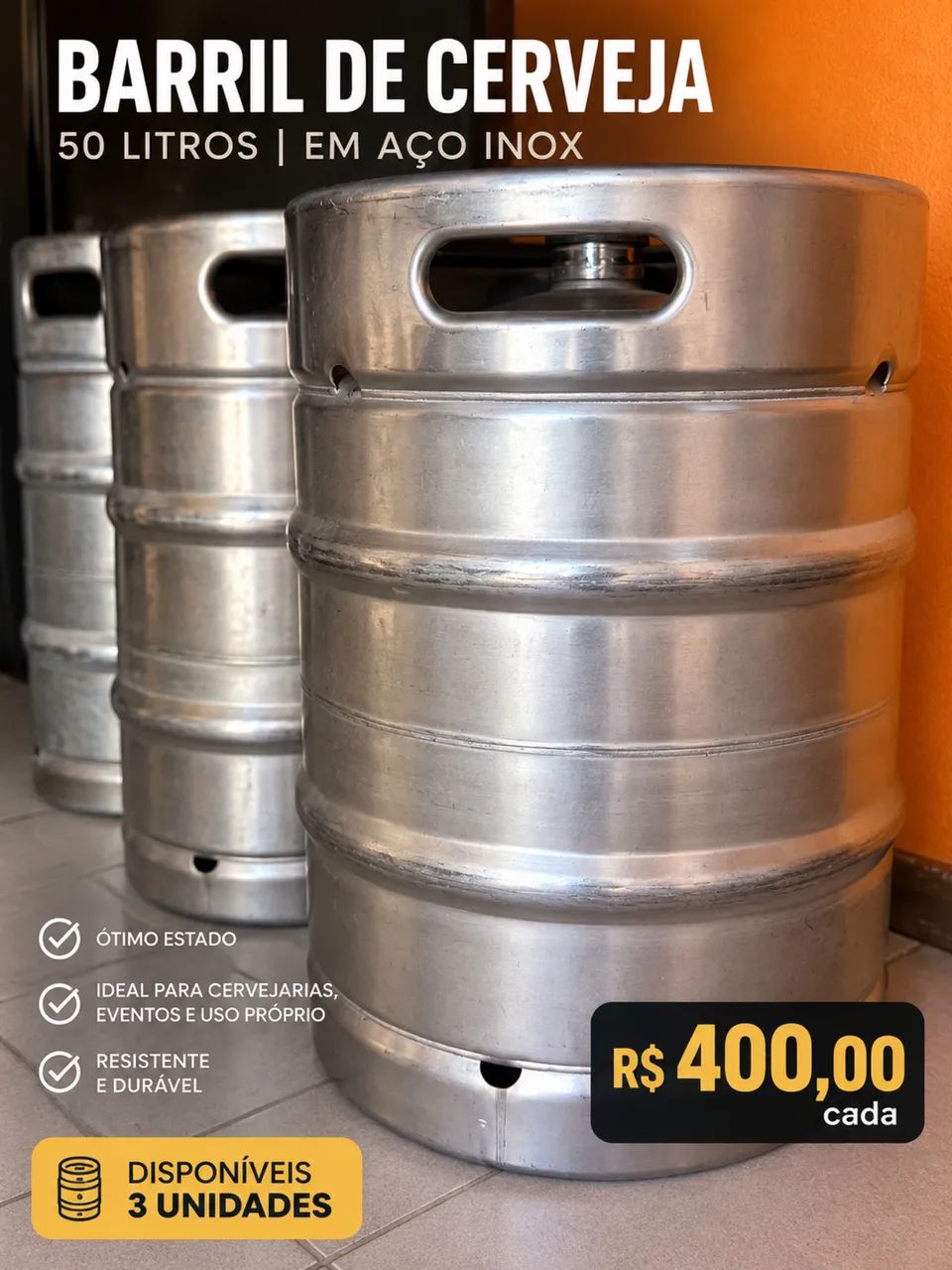 BARRIL DE INOX PARA CERVEJA 50 LITROS