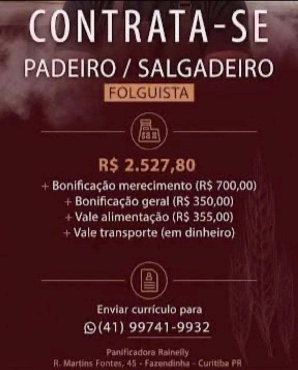 Vaga Padeiro/ Salgadeiro