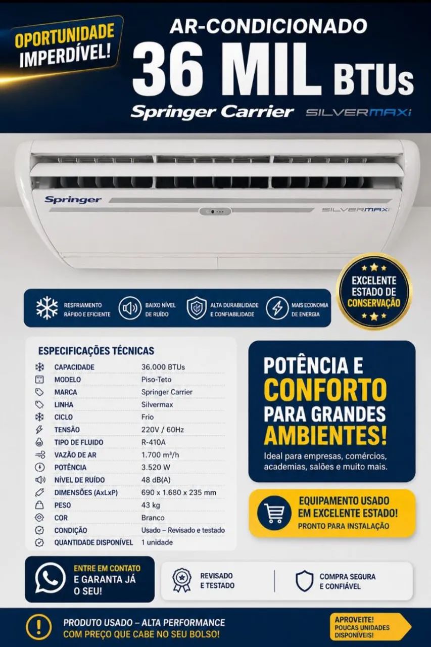 Carrier piso teto 36.000 btus