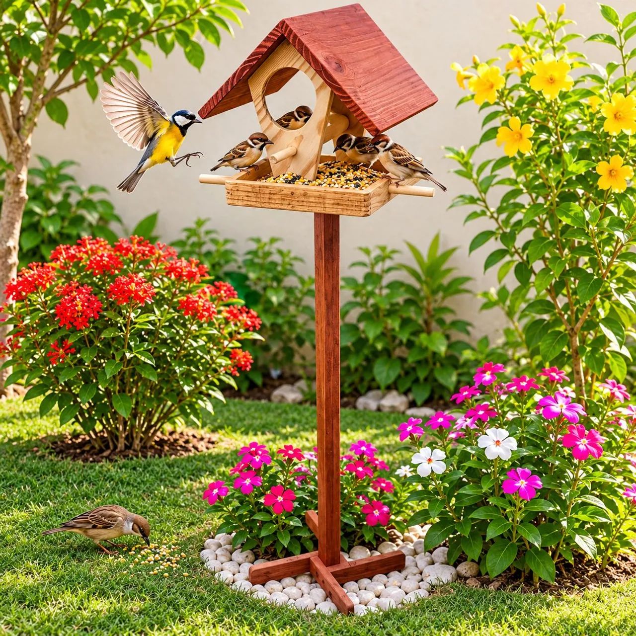 Comedouro pássaros jardim 