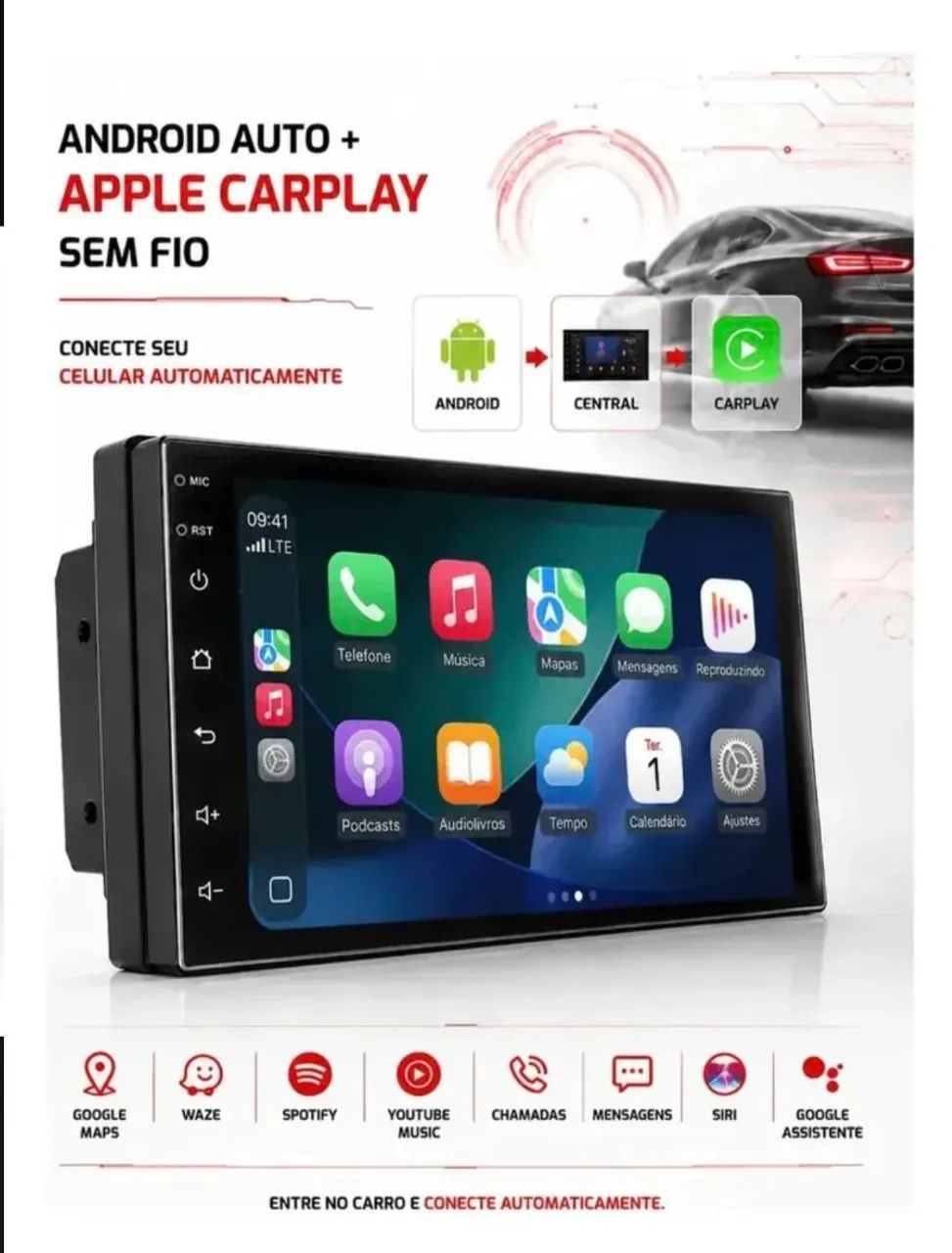 Central Multimidia Android 9 Polegadas Wi-Fi GPS off-line Car-Play Android Auto  - Foto 4