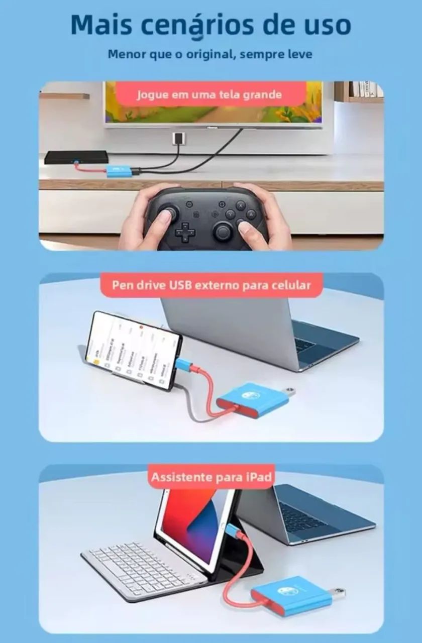 Dock 3 em 1 com HDMI para Switch, PC e Smartphone - Foto 2