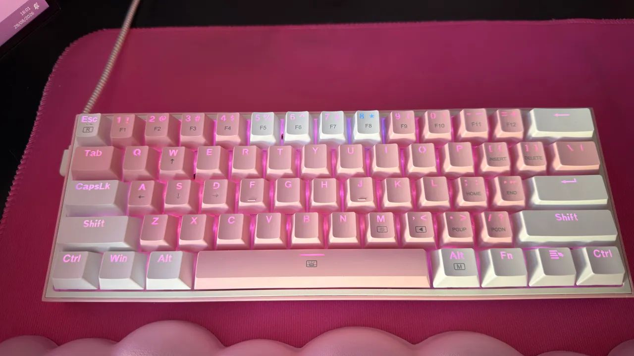 Kit Teclado e Mouse Redragon rosa e branco - Foto 4