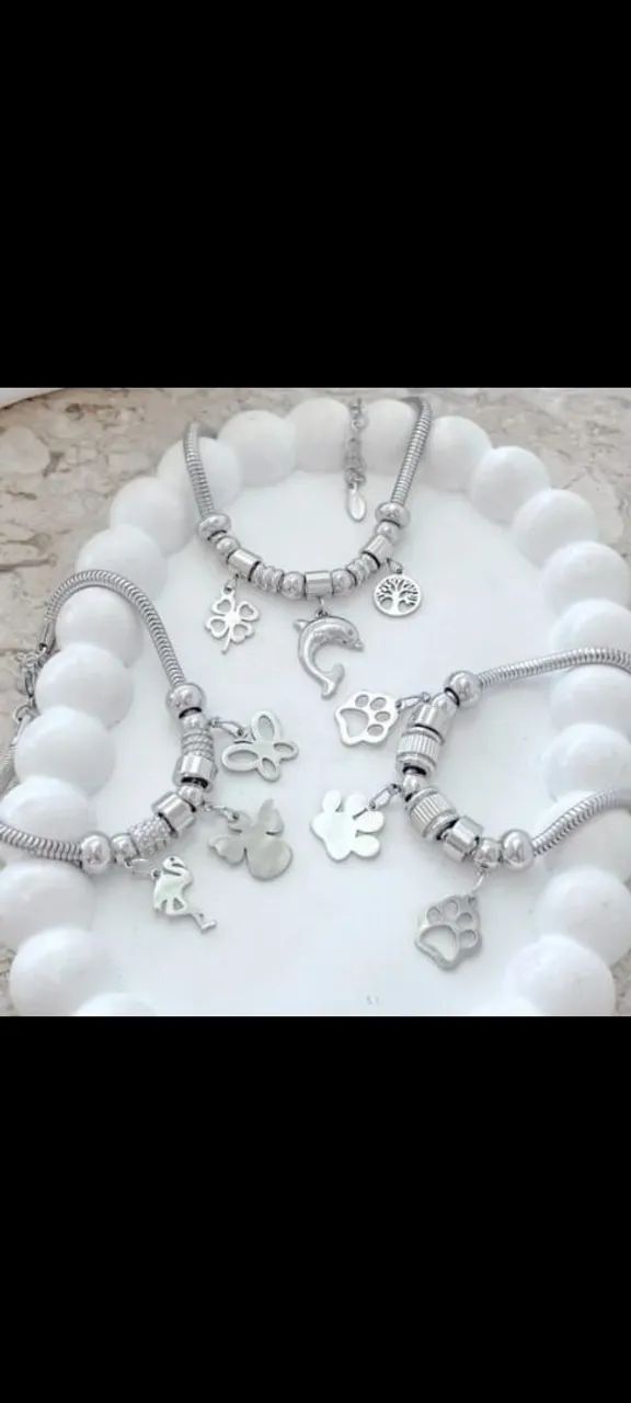 Pulseira estilo Pandora montada ajustável aço inox 