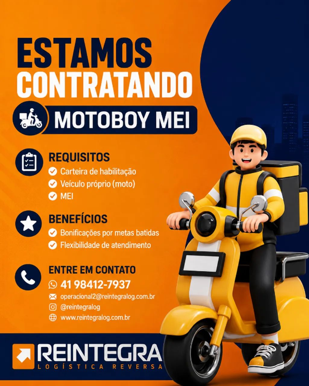  VAGA PARA MOTOBOY PARCEIRO (MEI) 