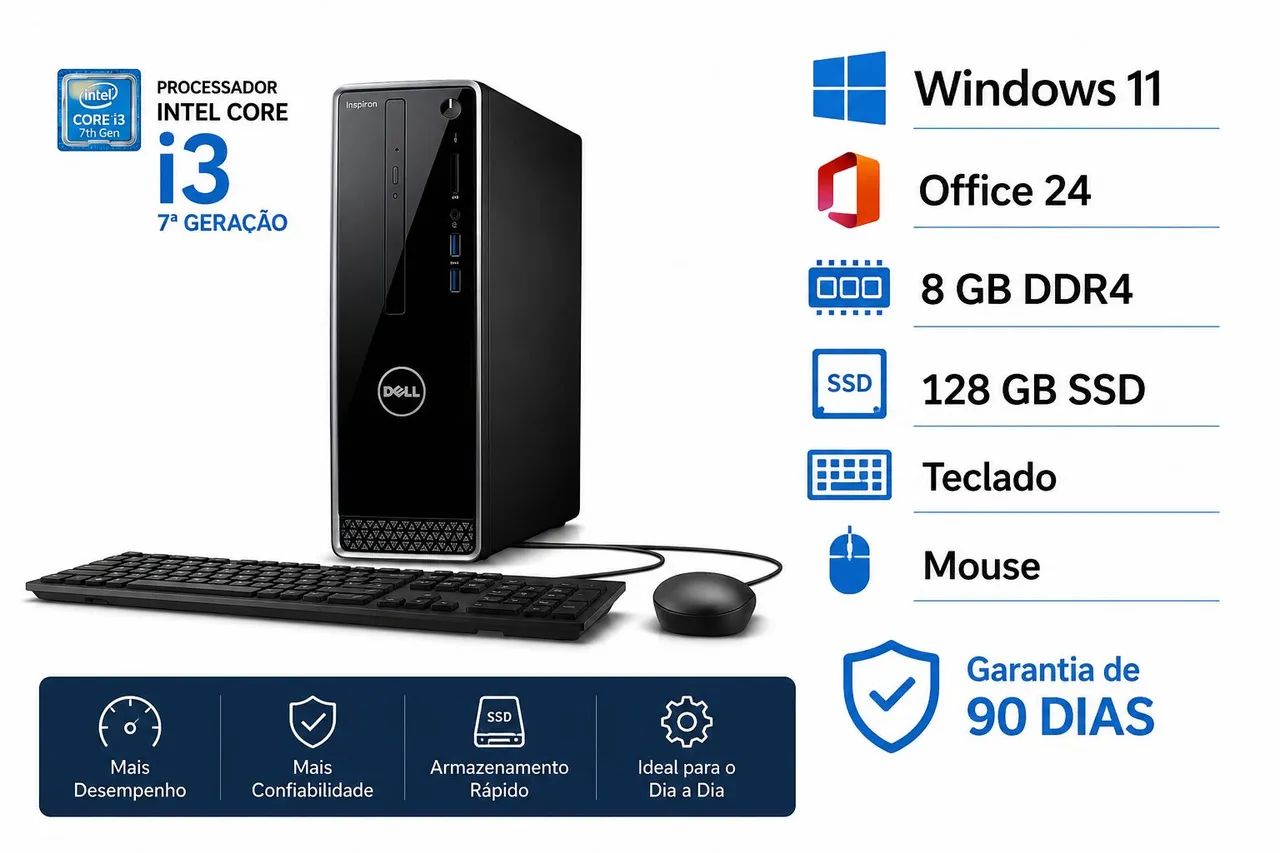 Computador Dell Inspiron i3 8Gb DDr4 128Gb SSD Teclado e Mouse