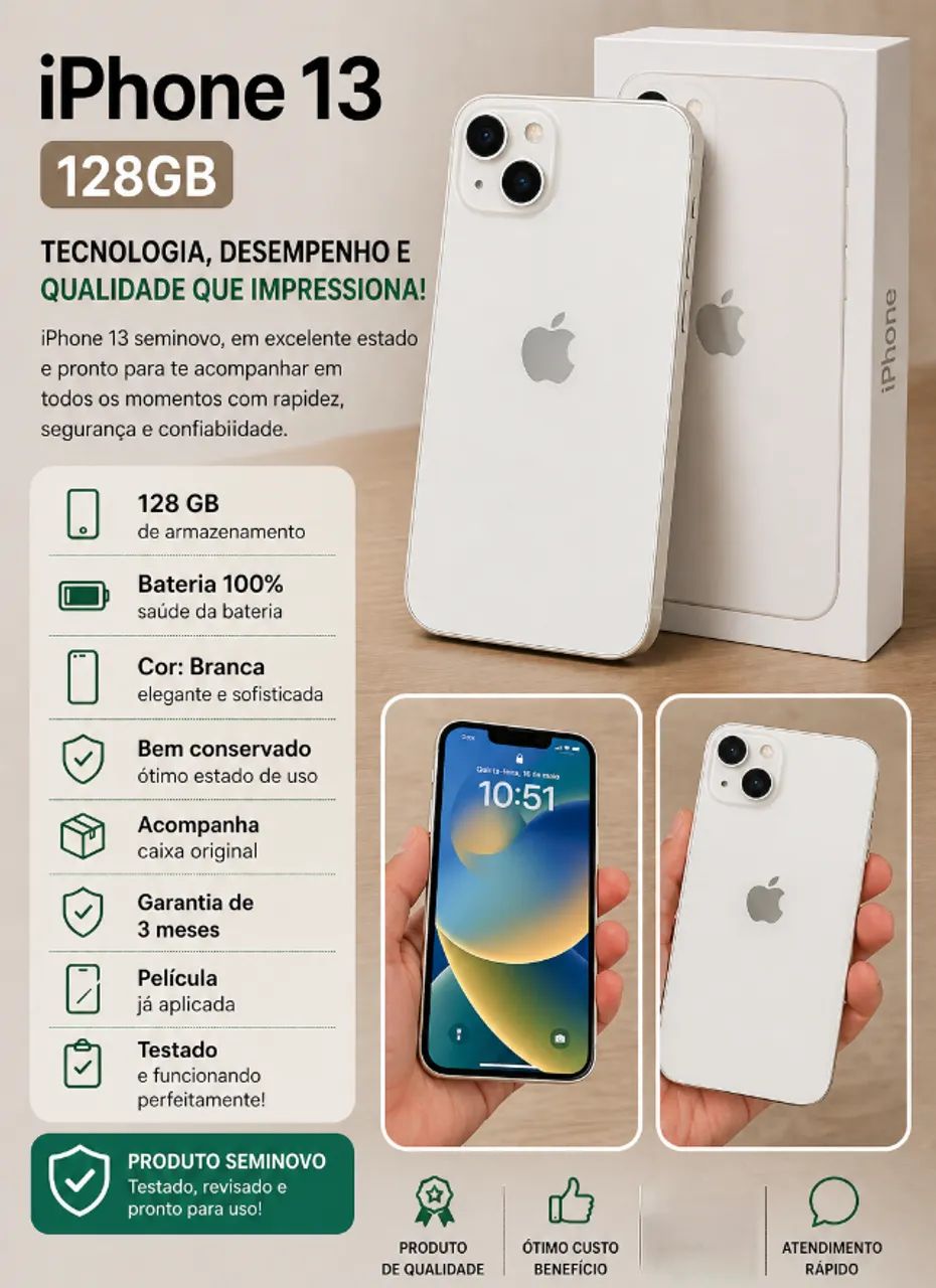 iPhone 13 128GB Branco | Excelente Estado | Caixa Original