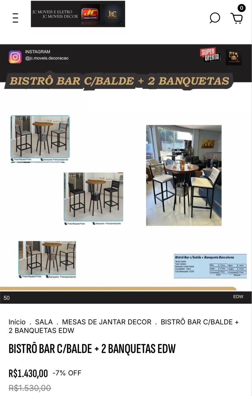 BISTRÔ COM BALDE +2 BANQUETAS 