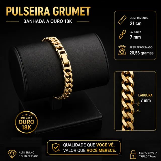 Pulseira (7mm) banhada a Ouro 18k - Foto 3