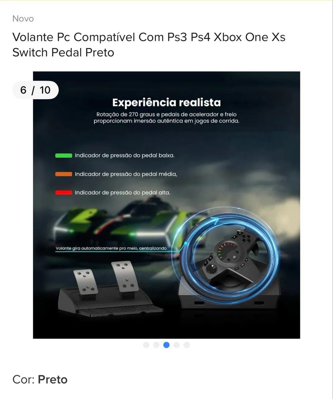 Volante compatível PS3,PS4,Xbox switch com pedal preto