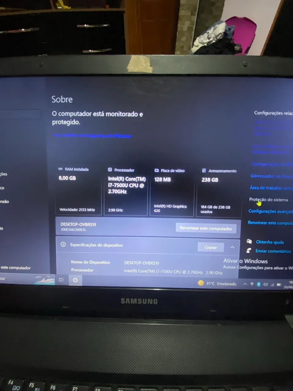 Notebook Samsung Core i7 7ª Gen / 8GB RAM / SSD 240GB - Rápido e Conservado - Foto 3