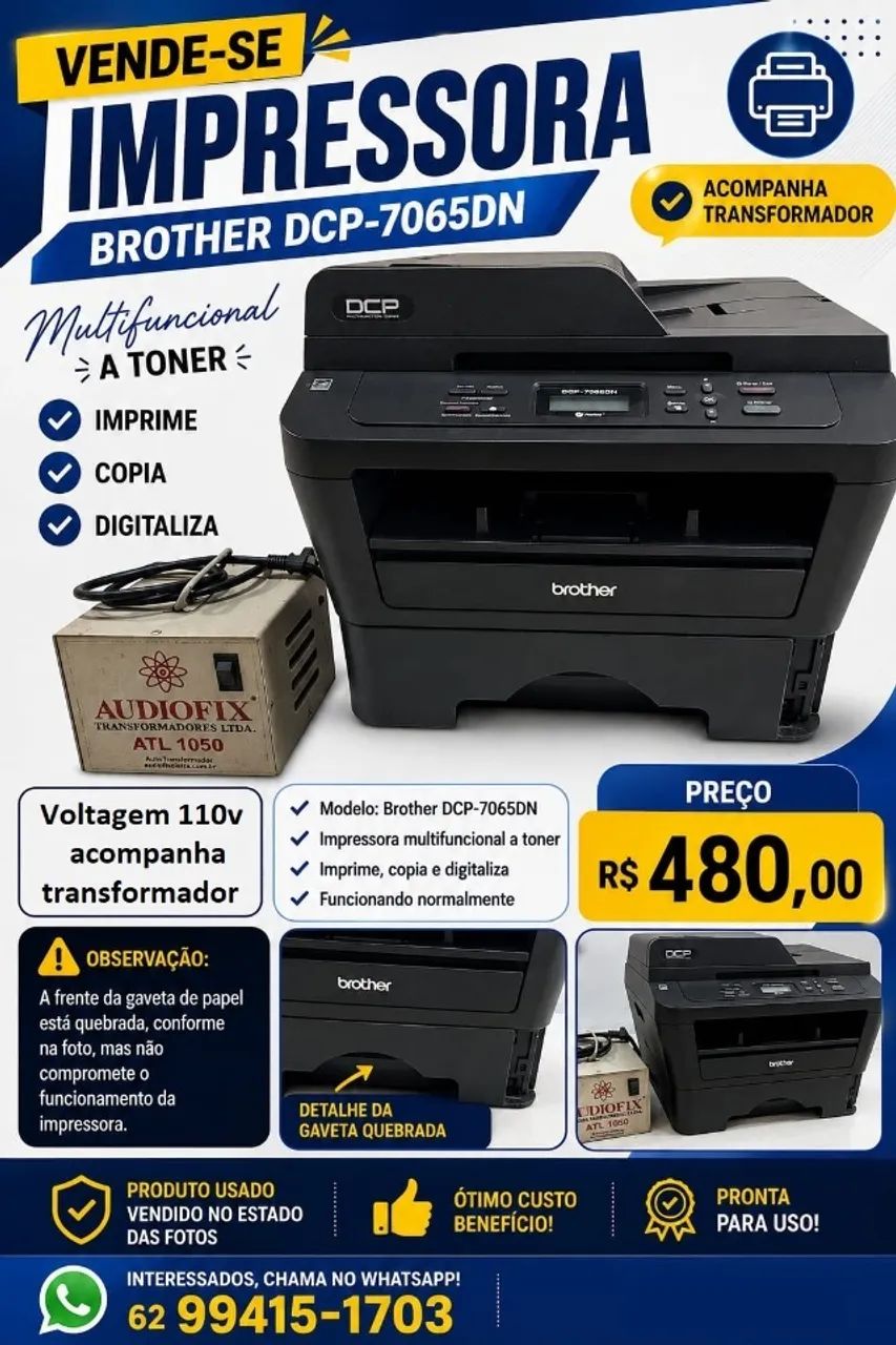 Impressora Multifuncional Monocromática Brother DCP 7dn (Usada)