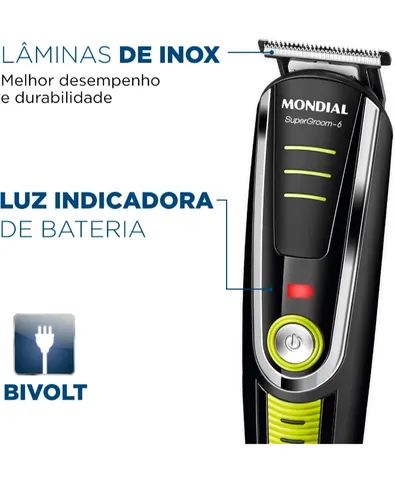  Barbeador, Aparador de Pelos Super Groom 06, Mondial, Preto/Verde, 6W, Bivolt  - Foto 5