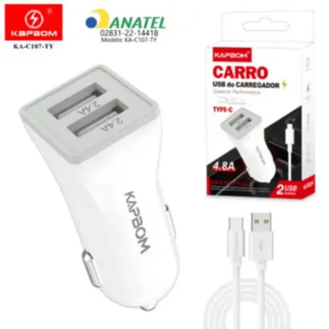 Carregador Celular pra Carro Com Cabo Usb 