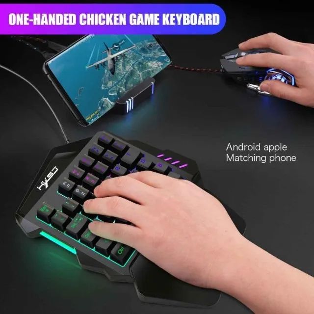 Teclado Gamer Pro Semi Mecanico Single Hand Uma Mao LED RGB - Foto 4
