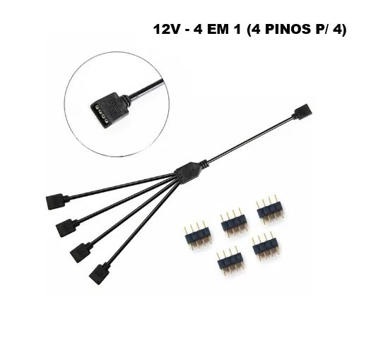 Cabo Extensor para Fans RGB 4 em 1 - 12V, 4 Pinos
