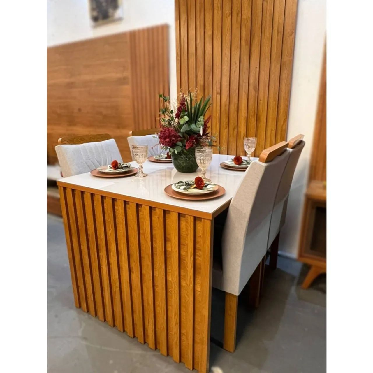 Mesa de Jantar + Painel Ripado com 4 Cadeiras p76 - Foto 4