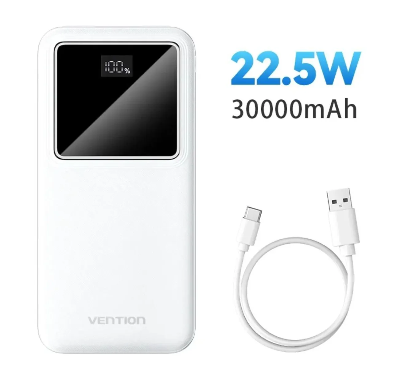 Vention Power Bank, 30000mAh, Carregamento Rápido, 22.5W.