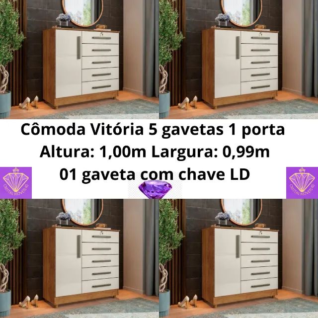 Cômoda Vitória 5 gavetas 1 porta LD