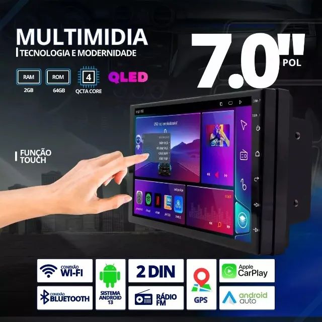 Multimidia 7 Polegadas 2din Carplay Android Auto Música Tela Qled Usb Wifi Bluetooth Knup  - Foto 2