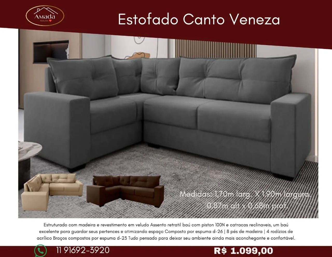 Sofá de Canto Veneza - entrega em 3 Dias 