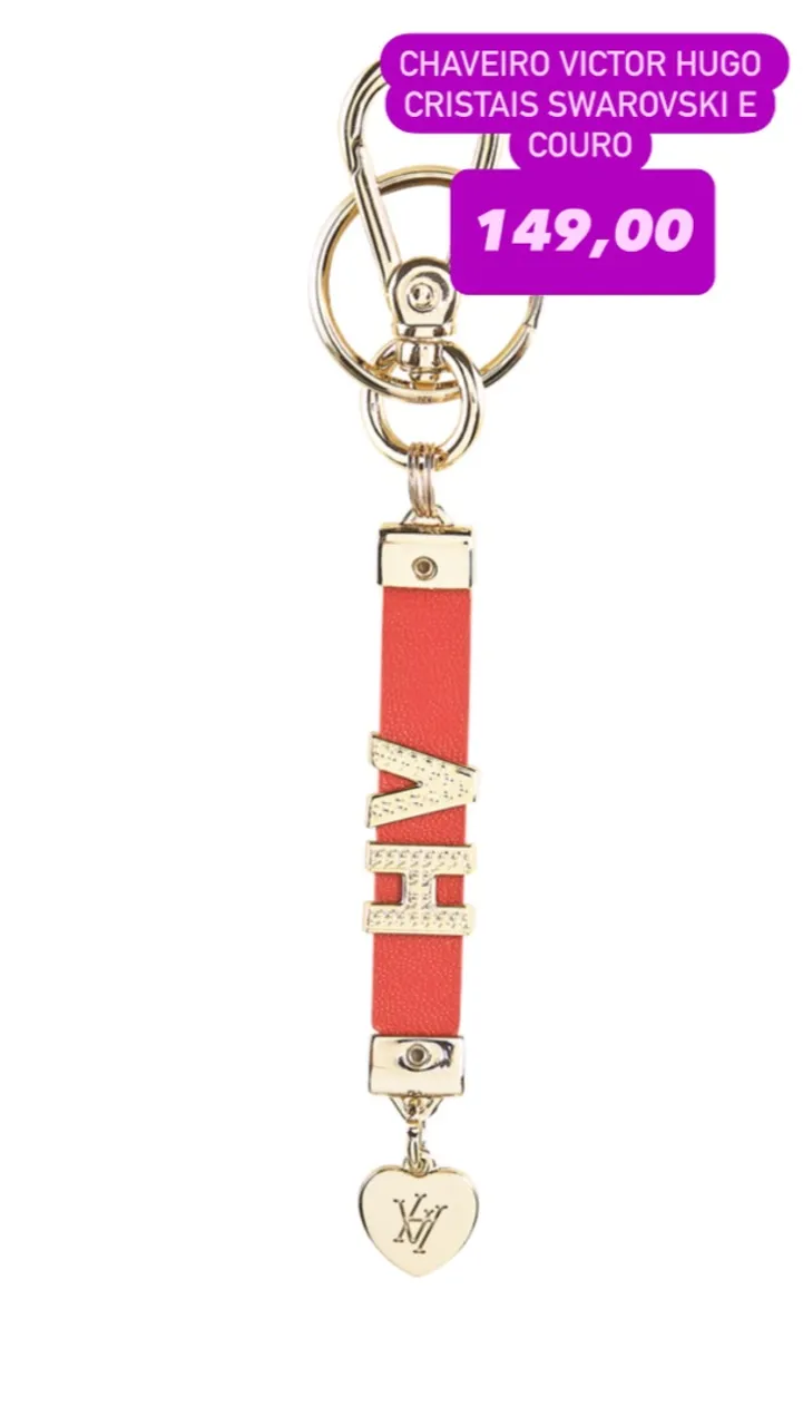 Chaveiro Victor Hugo com Cristais Swarovski e Couro