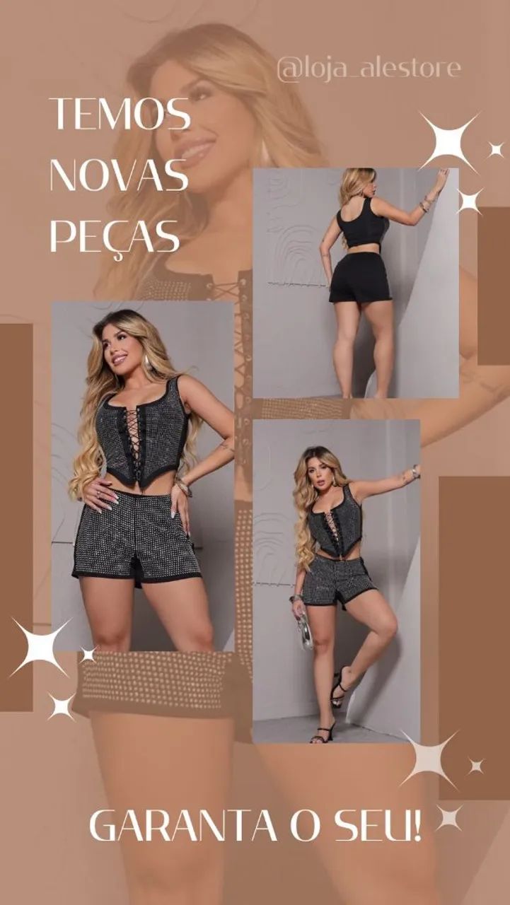 Short curto pedraria strass frente em Poliamida tamanho único vestindo do 34 ao 40
