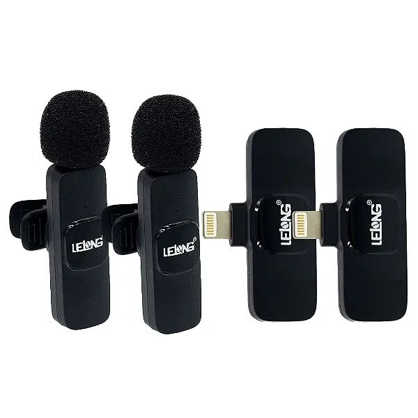 Kit Duplo Microfone Lapela Sem Fio iPhone Lightning com 2 Lapelas + 2 Receptores - Lelong - Foto 2