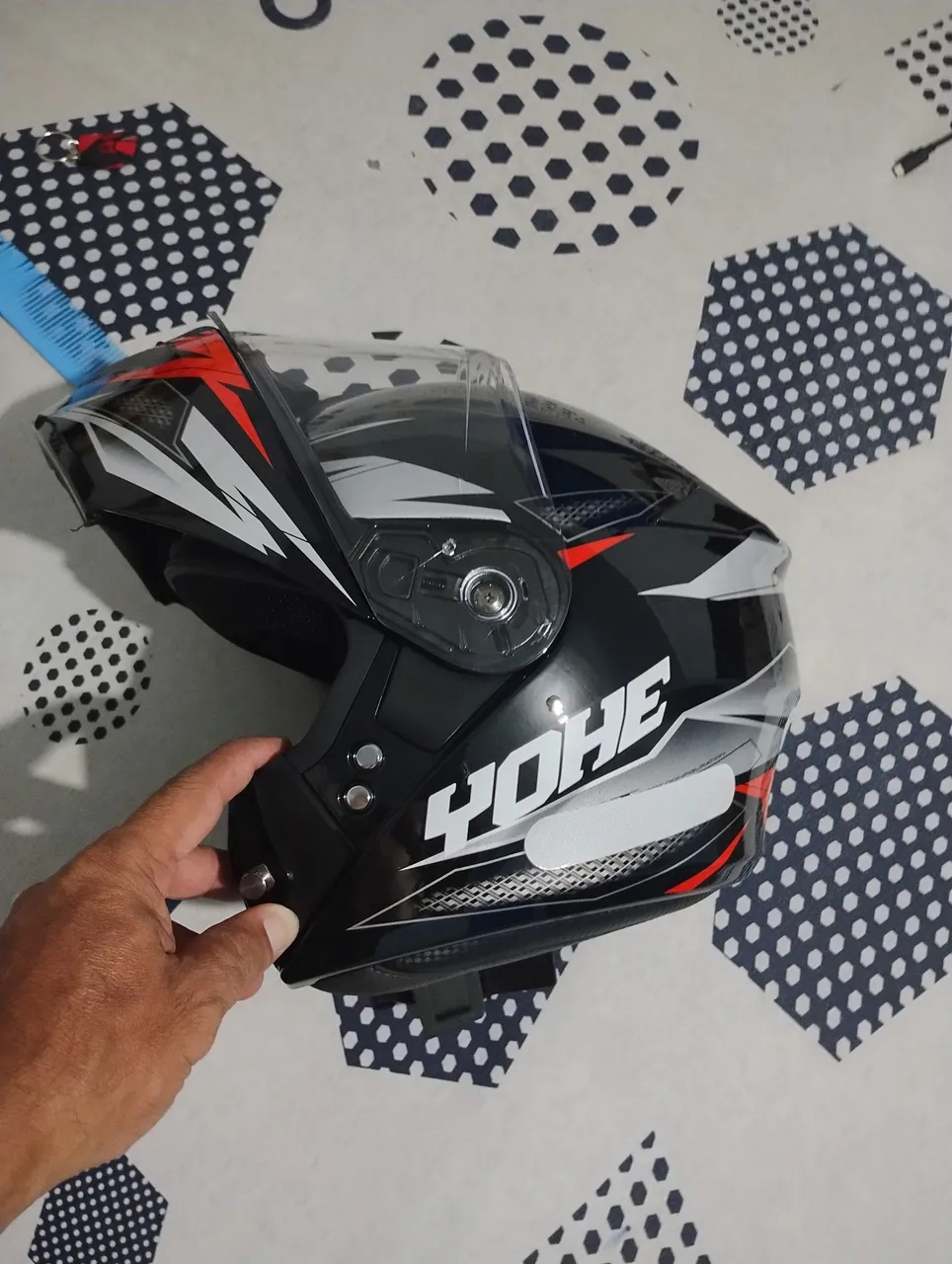 Capacete Moto Yihe Modular Preto Vermelho