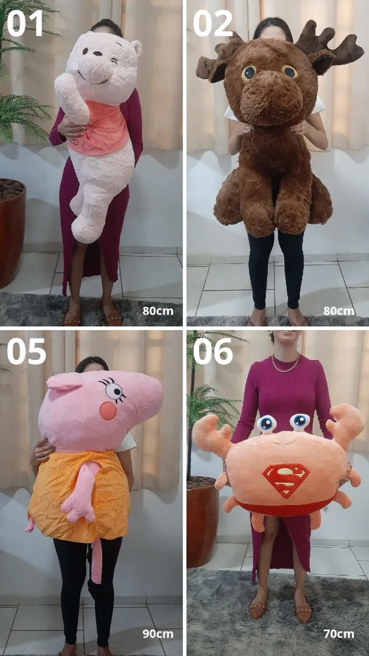 Pelúcias Gigantes - Pooh, Urso, Peppa, Caranguejo