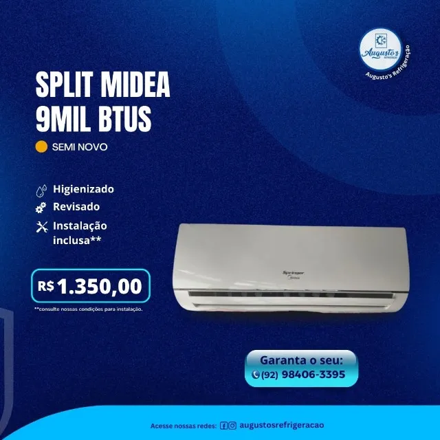 Vendo Split Midea de 9mil btus (semi novo)= R$ 1.350,00