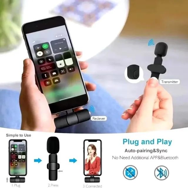 Microfone de lapela duplo Sem Fio K9 Vlog, Compatível com Tipo-C - Foto 3