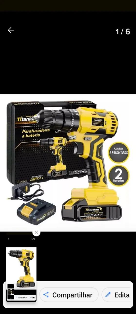 Furadeira/parafusadeira Titanium 21v, bivolt, 3/8, com impacto, tecnologia brushless.