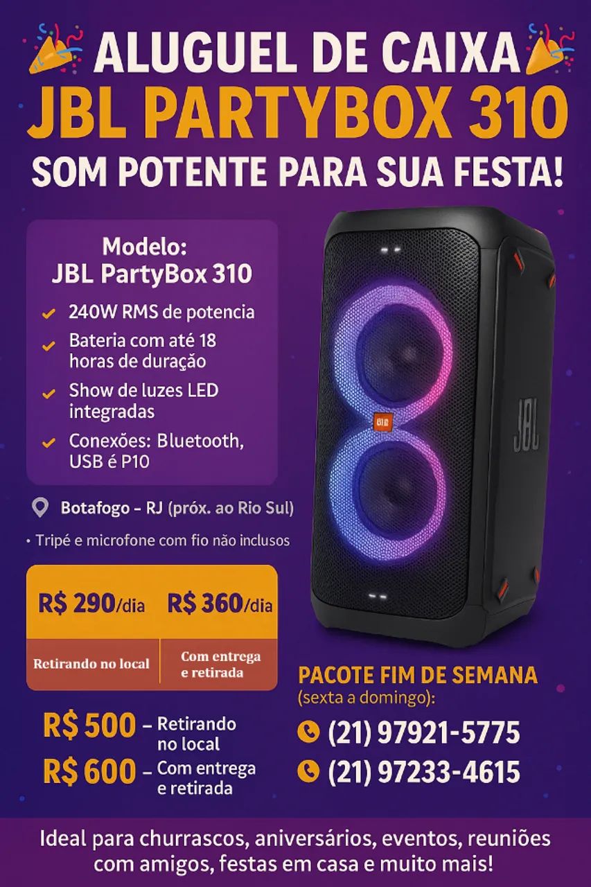 Aluguel caixa de som JBL