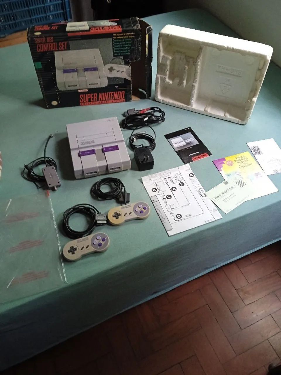 Super Nintendo Control Set americano completo +controle extra + cabo av veja leia