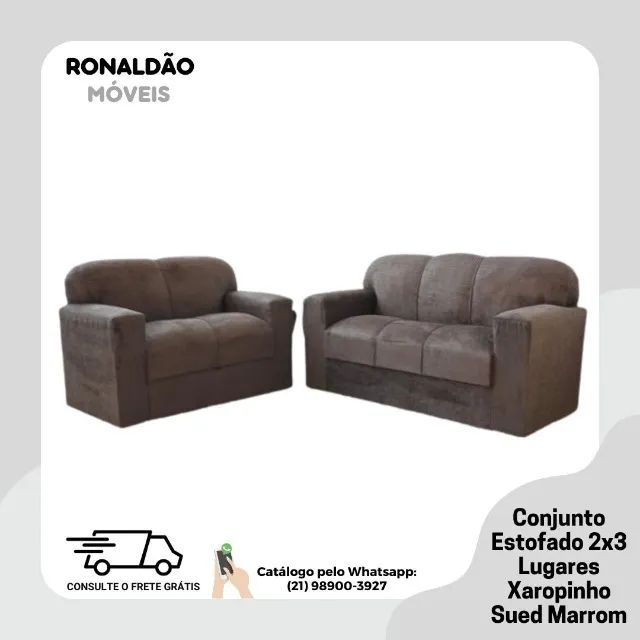 Conjunto Sofá 2x3 Lugares Xaropinho Sued Marrom - Entrega Rápida! 