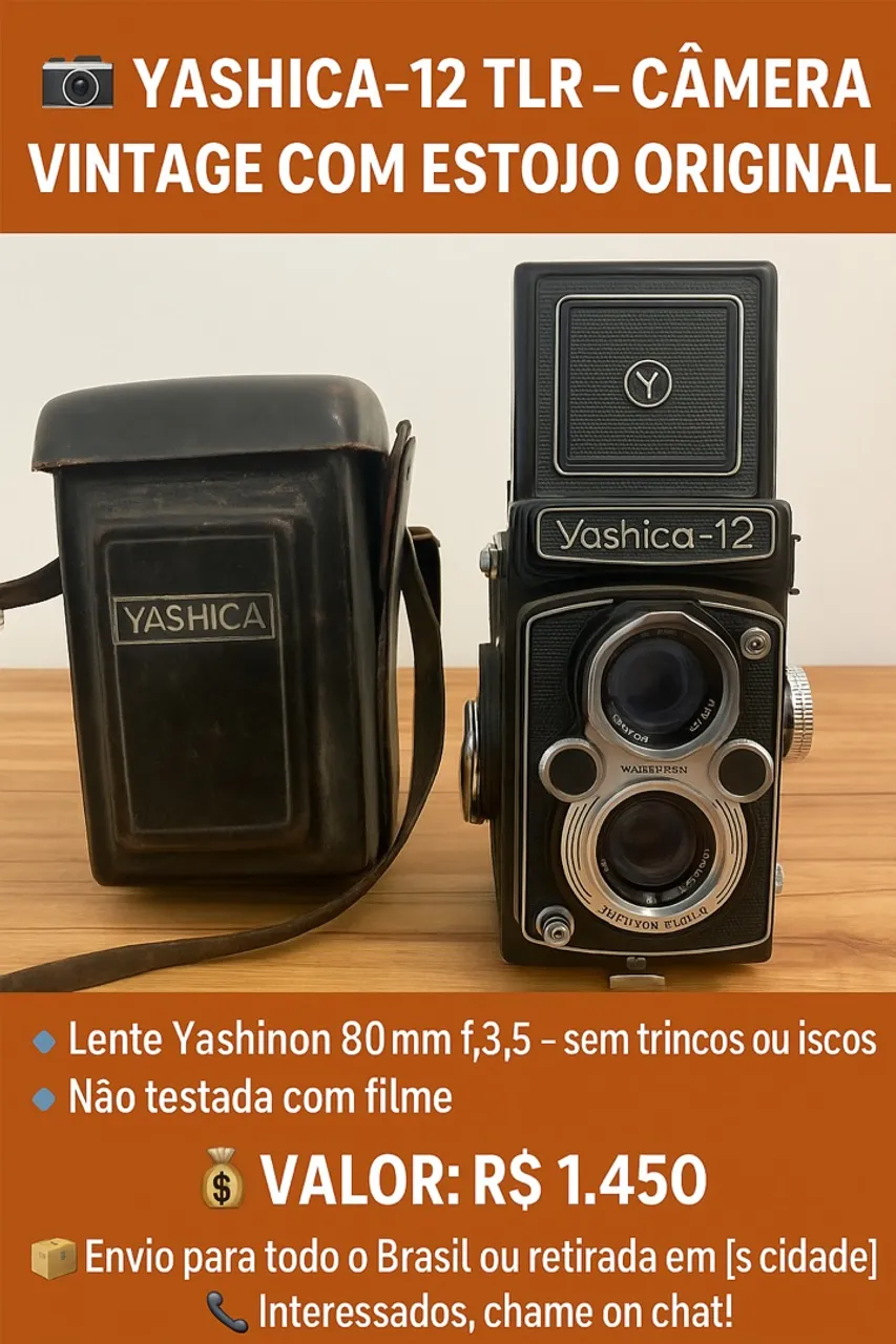 YASHICA-12 TLR - CÂMERA VINTAGE COM ESTOJO ORIGINAL